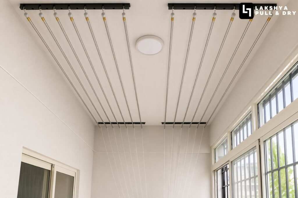 Ceiling mounted cloth drying system