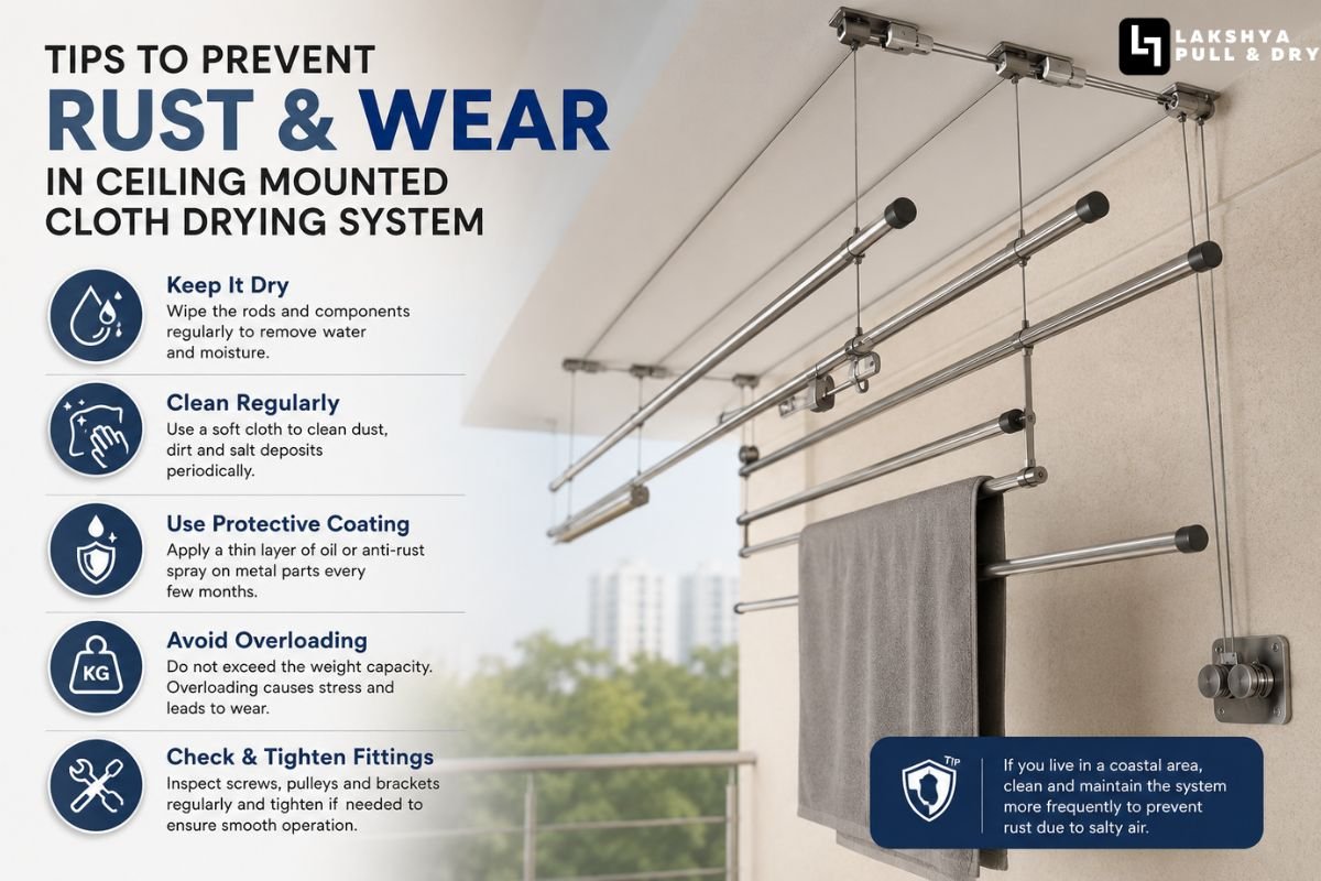 Tips to Prevent Rust and Wear in Ceiling Mounted Cloth Drying System